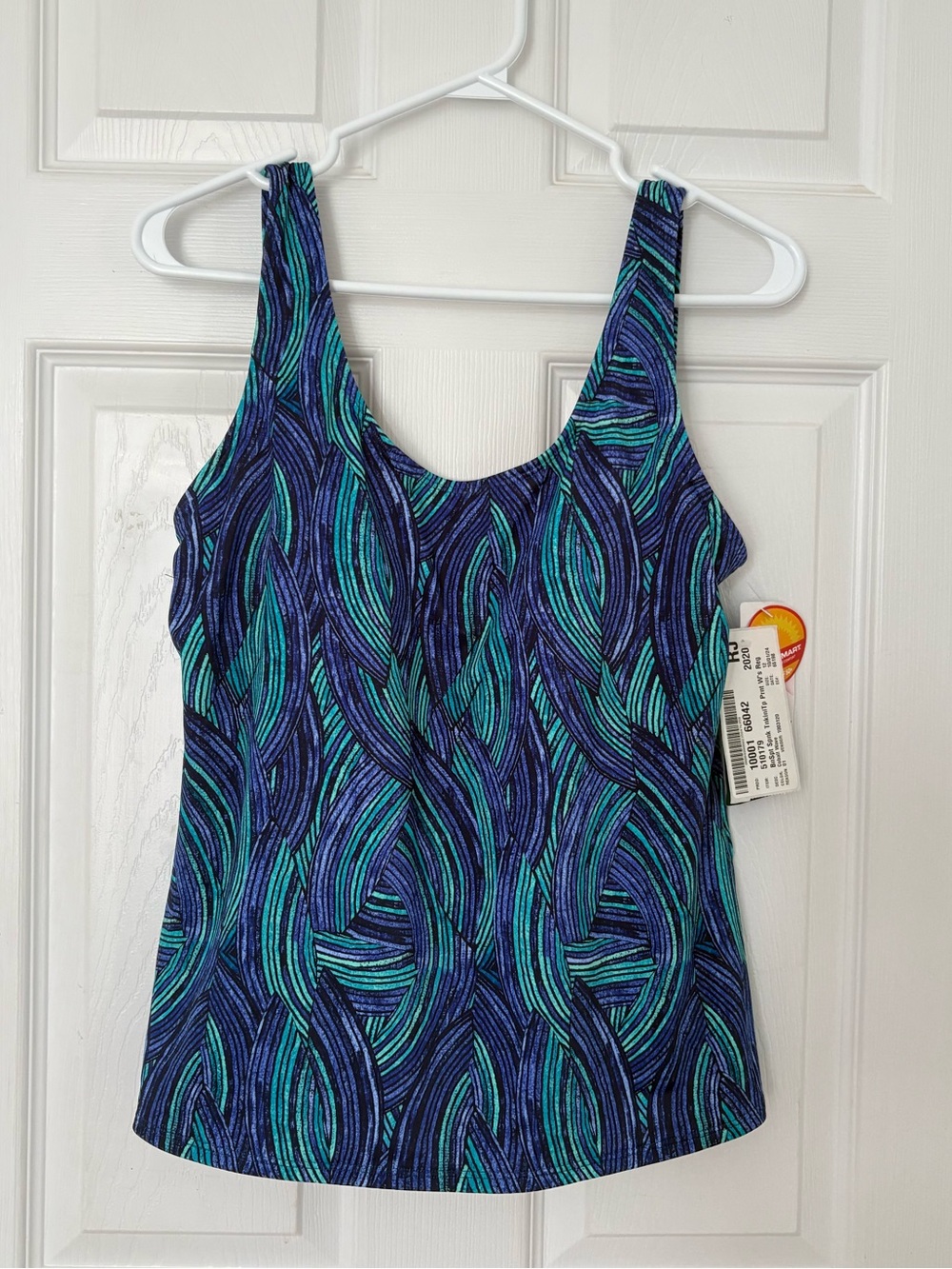 NWT L.L.Bean Cobalt Wave Printed Tankini Swim Top Size 12 UPF 50+